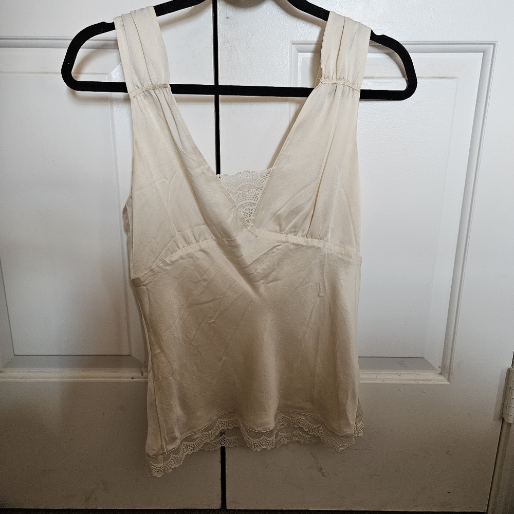 Cream Sleeveless Lace Trim Top
